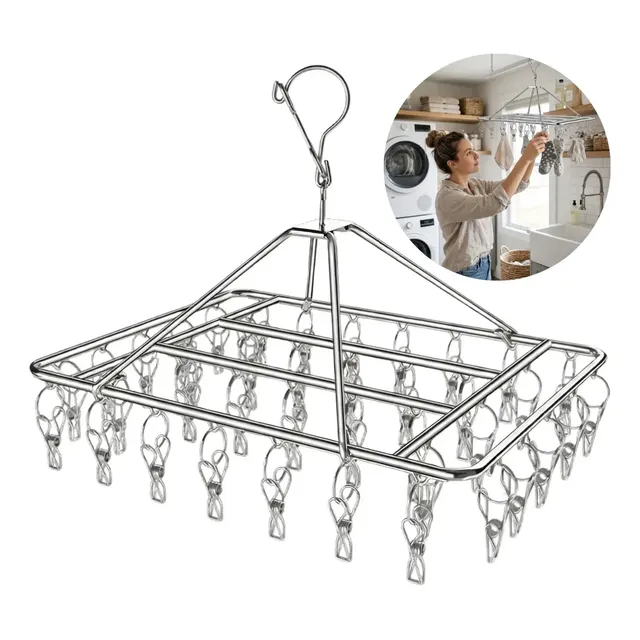 Varal Inox Suspenso 40 Prendedores Fixos Para Secagem Roupas Prata