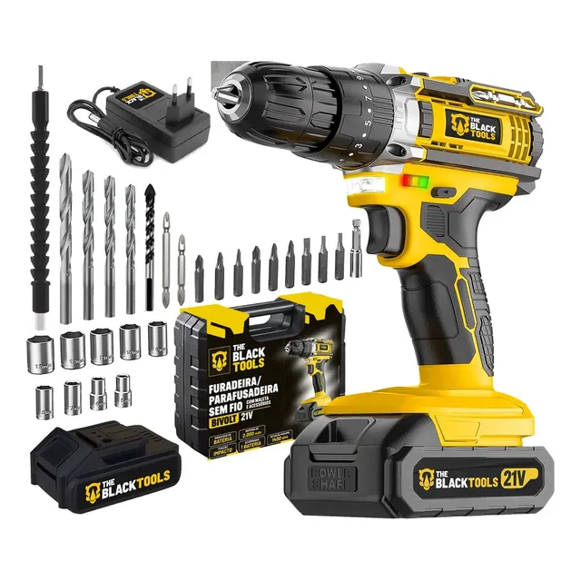 Parafusadeira E Furadeira Impacto The Black Tools Tb-21pw 3/8 Cor Amarelo Frequência 50/60 Hz